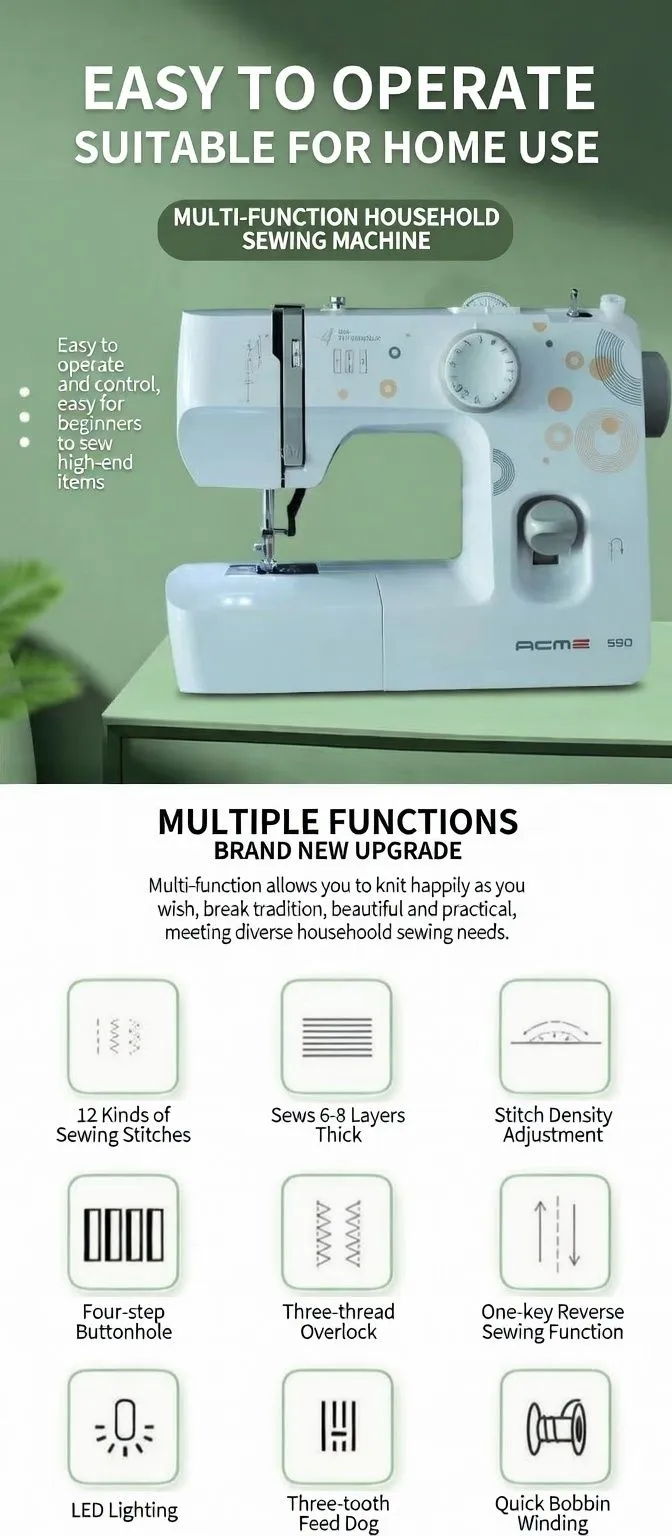ACME 590 Portable Electric Household Sewing Machine with 4-Step Buttonhole and Multi-Stitch Selection for Beginners showcase 6