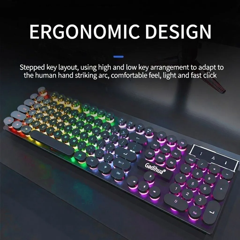 Punk Mechanical Feel Wired Gaming Keyboard and Mouse Combo Silent RGB Set for Desktop PC, Esports, and Office Use thumbnail 5