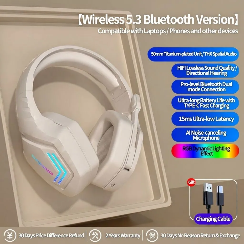 Hunter Wireless Bluetooth Gaming Headset Over-Ear with 7.1 Surround Sound, Noise-Cancelling Mic, 2.4G Wireless, Long Battery Life for PC thumbnail 2