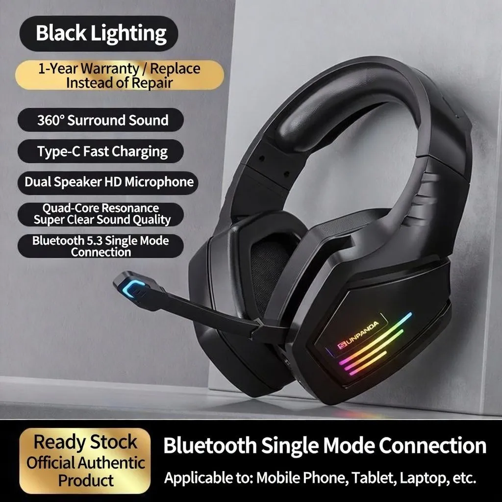 Wireless Bluetooth Over-Ear Gaming Headset with Microphone for Mobile, Tablet, Laptop, and Esports Sound Positioning thumbnail 2