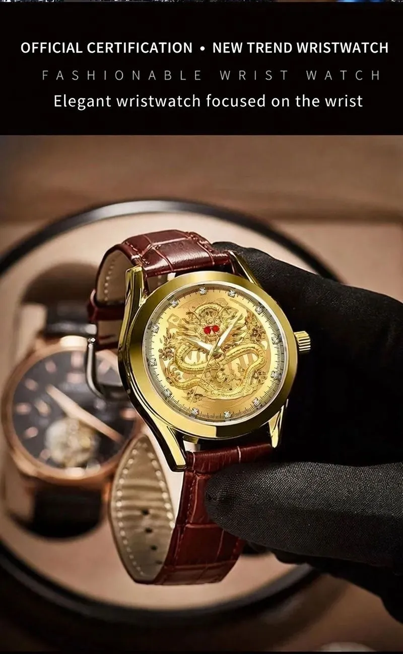 Dragon Year Fashion Men’s Quartz Watch Luxury Multi-Function Stainless Steel Business Trend Wristwatch showcase 8