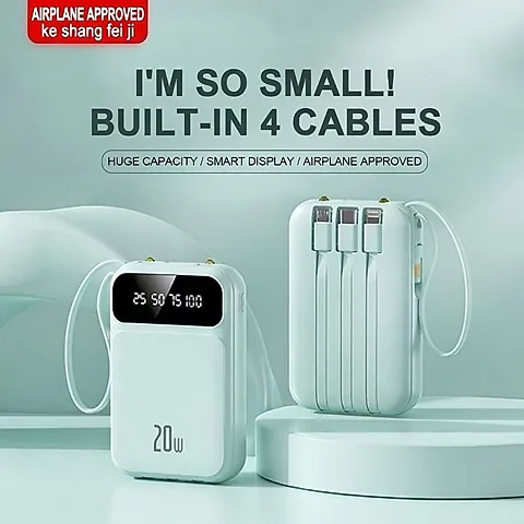 20000mAh Fast Charging Power Bank Built-in Cable Portable Charger Universal Mobile Power Bank for Smartphones