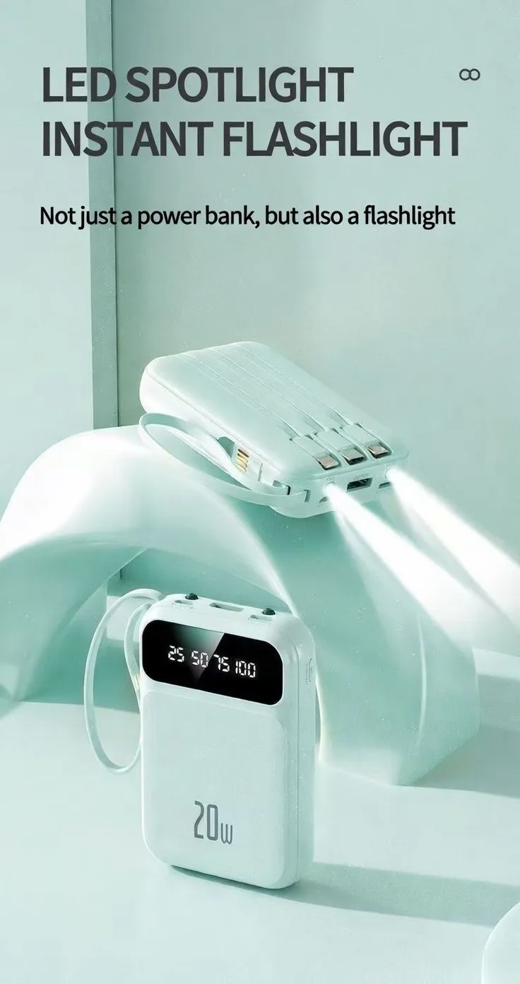 20000mAh Fast Charging Power Bank Built-in Cable Portable Charger Universal Mobile Power Bank for Smartphones showcase 7