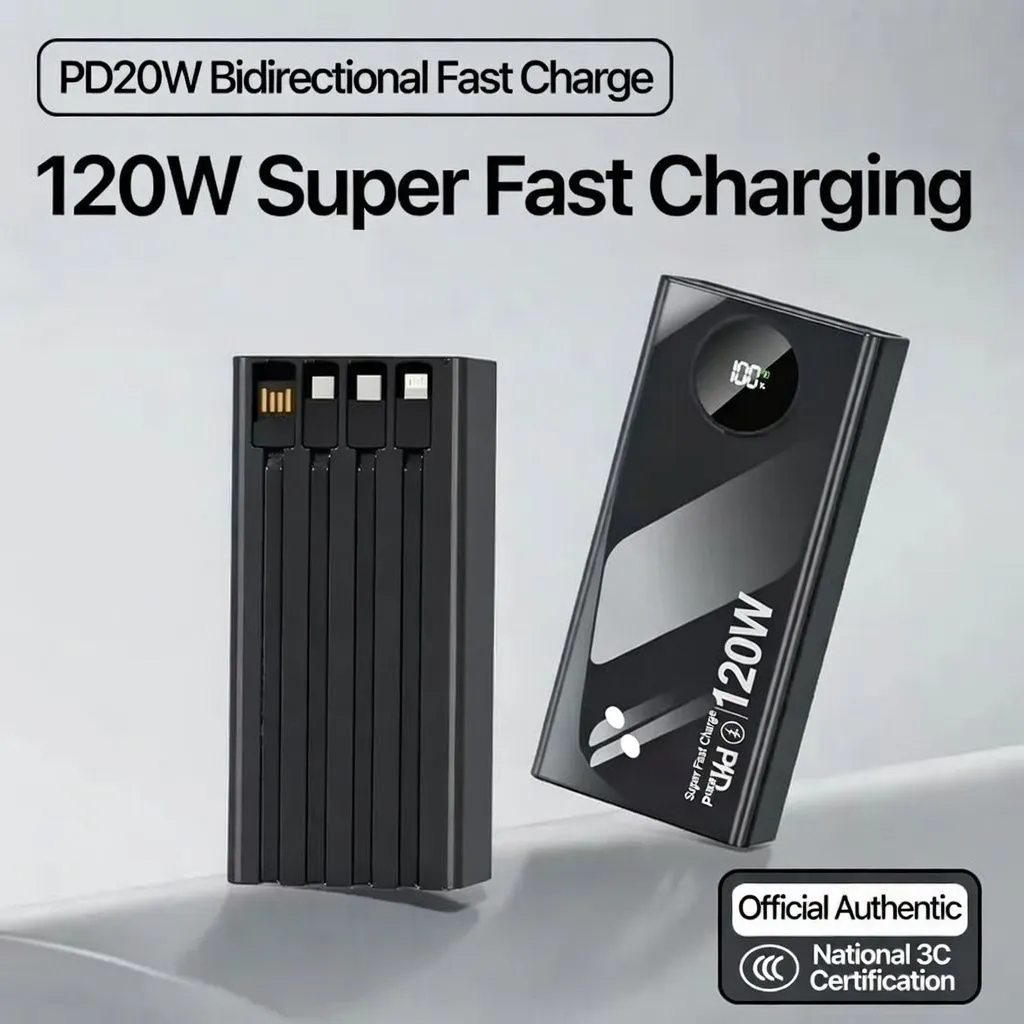 57000mAh Power Bank 120W Super Fast Charging Portable Charger with Built-in Cables High Capacity Mobile Power Bank thumbnail 2