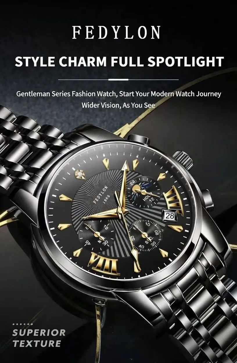 Swiss Style Automatic Mechanical Men’s Watch Waterproof Luminous Calendar Stainless Steel Business Luxury Wristwatch showcase 5