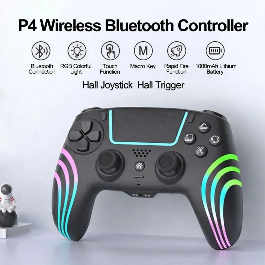 PS4 RGB Wireless Game Controller (Designed Like PS5 Controller) – White & Black, Hall Sensor Joystick, Steam & PC Compatible, Elite Gaming - Image 1