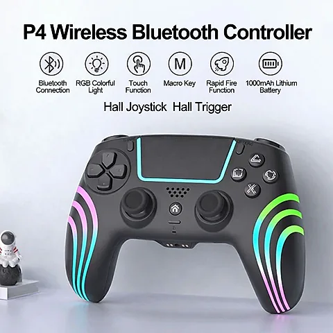 PS4 RGB Wireless Game Controller (Designed Like PS5 Controller) – White & Black, Hall Sensor Joystick, Steam & PC Compatible, Elite Gaming