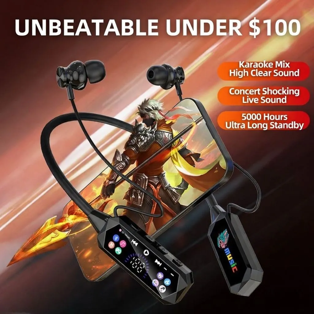 Shanshui KA1 Wireless Bluetooth Neckband Earphones – Noise Cancelling Sports Headphones with TF Card, Long Battery Life thumbnail 7