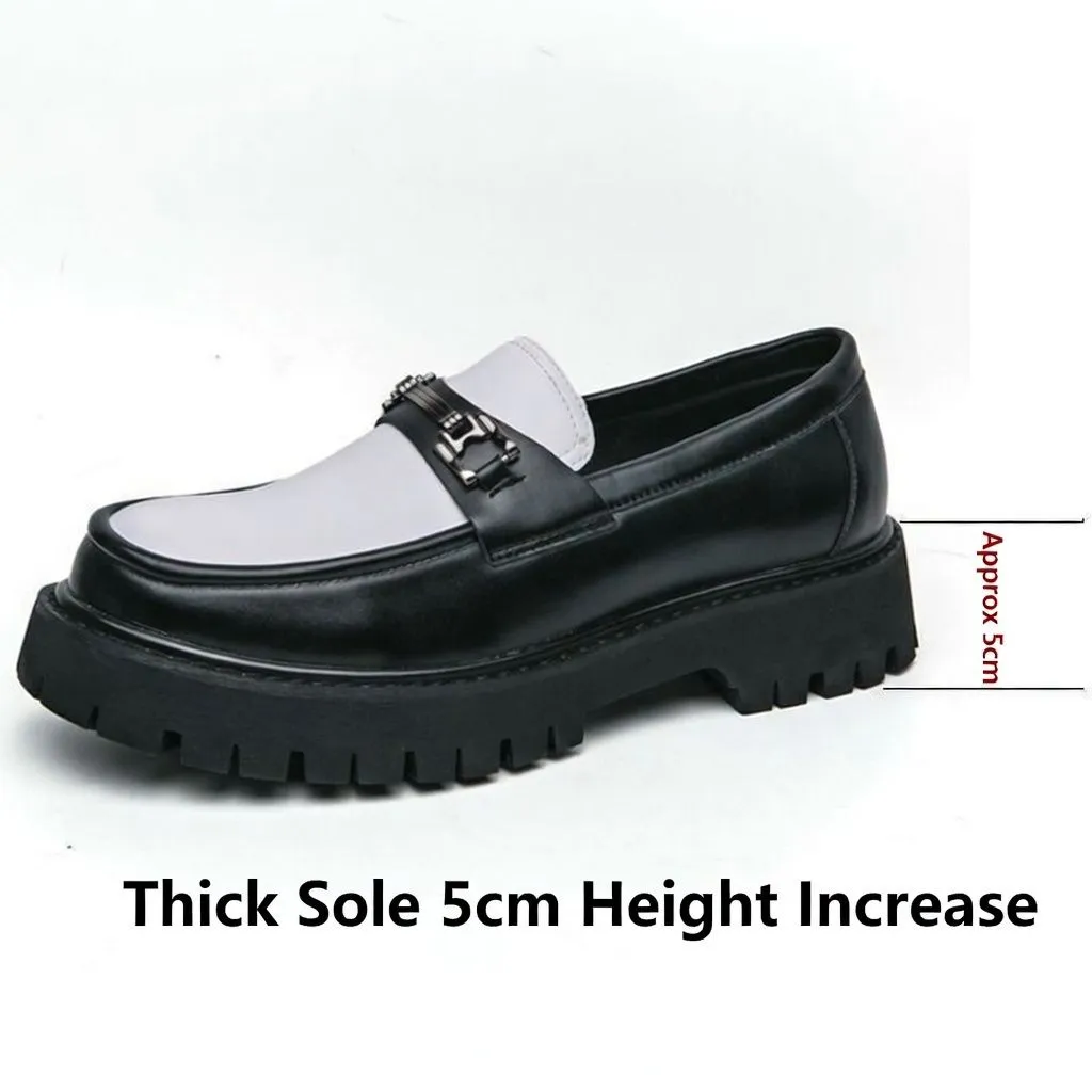 Korean Style Men’s Leather Loafers Slip On Platform Business Casual British Fashion Thick Sole Elevator Shoes thumbnail 9
