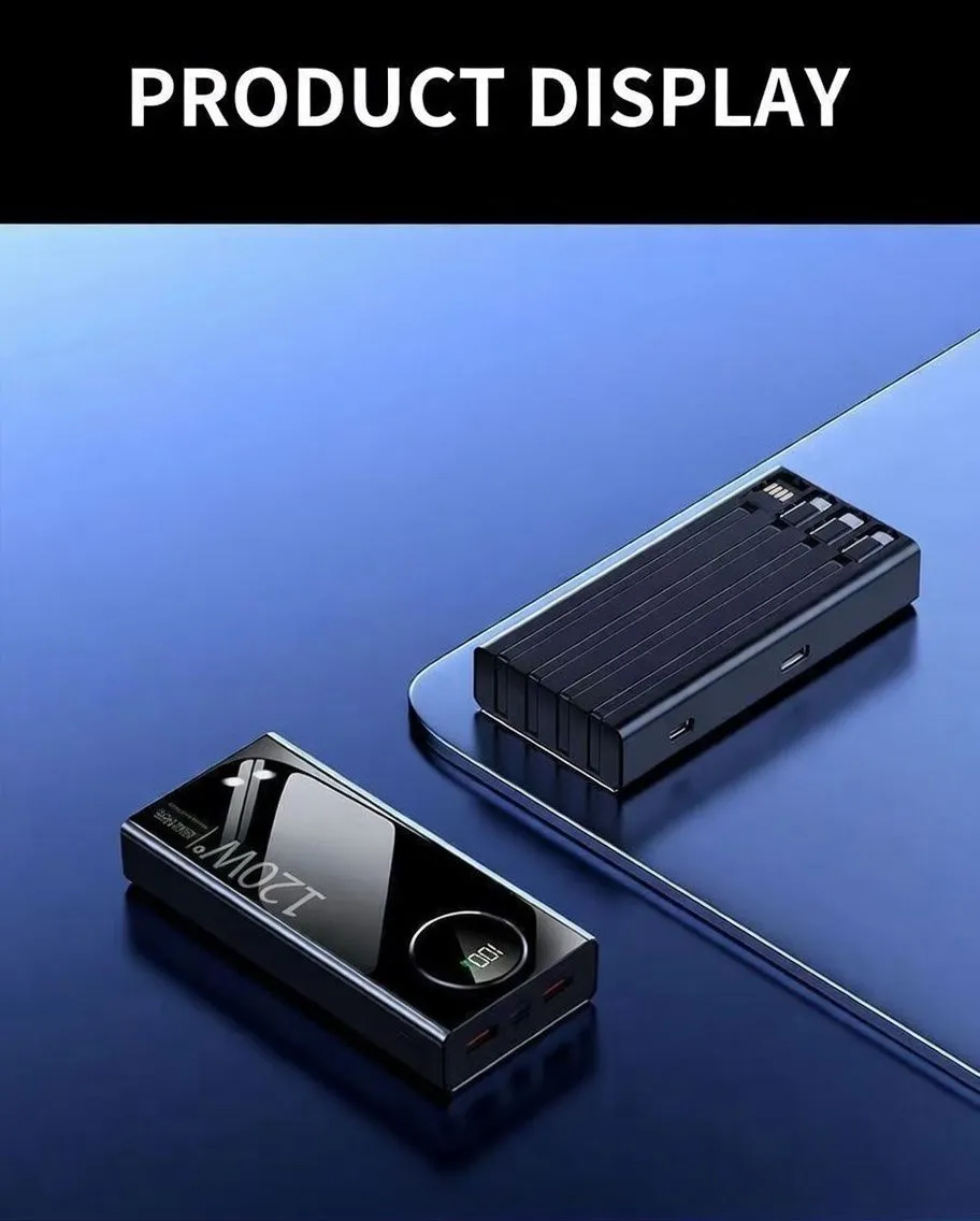 57000mAh Power Bank 120W Super Fast Charging Portable Charger with Built-in Cables High Capacity Mobile Power Bank showcase 5