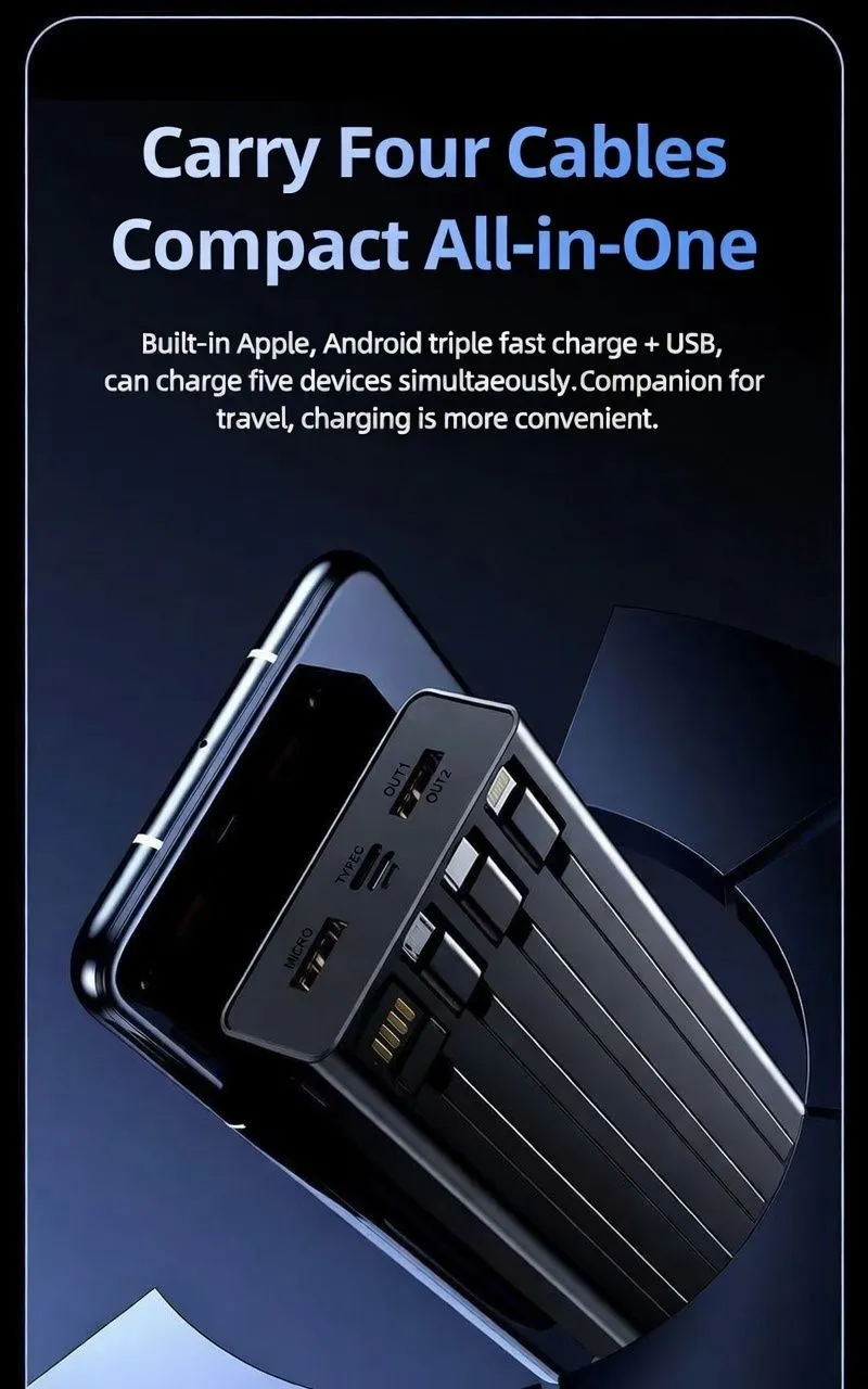 57000mAh Power Bank 120W Super Fast Charging Portable Charger with Built-in Cables High Capacity Mobile Power Bank showcase 1