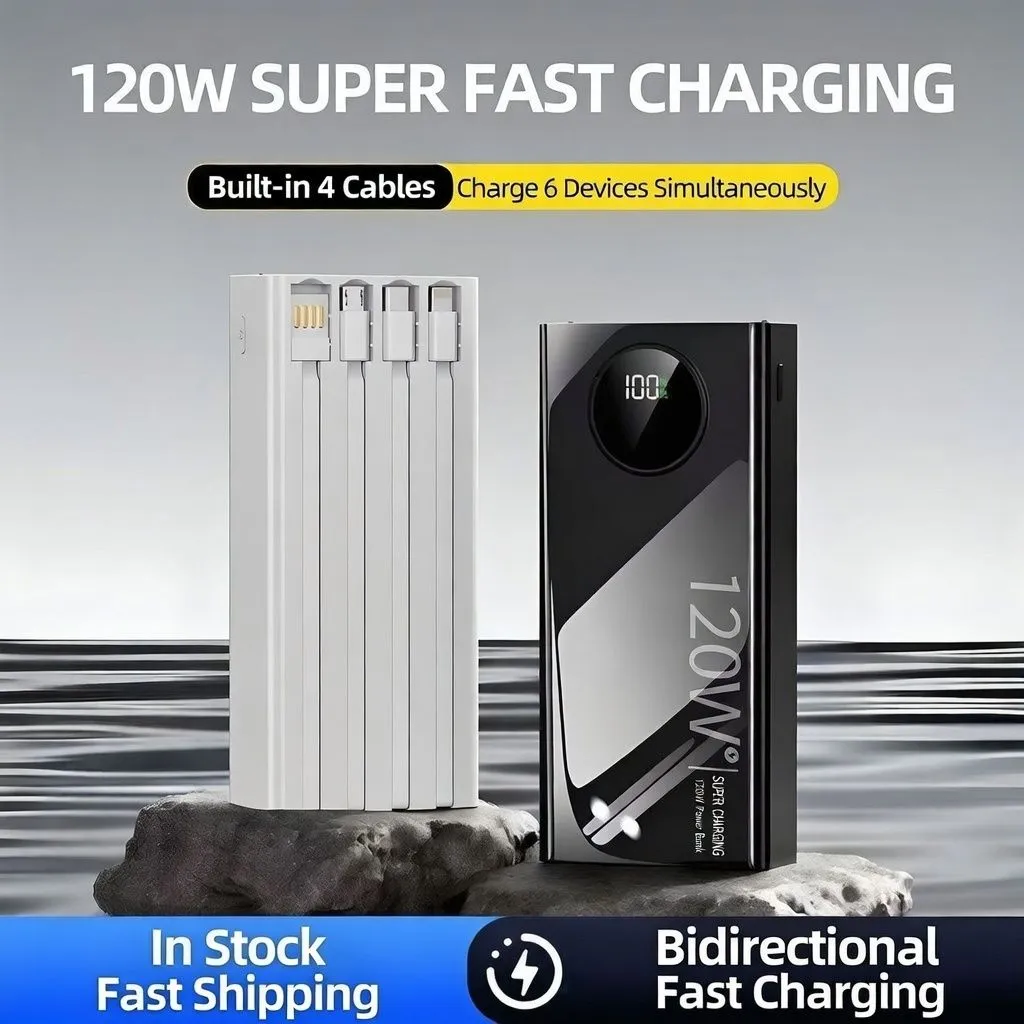 57000mAh Power Bank 120W Super Fast Charging Portable Charger with Built-in Cables High Capacity Mobile Power Bank thumbnail 7