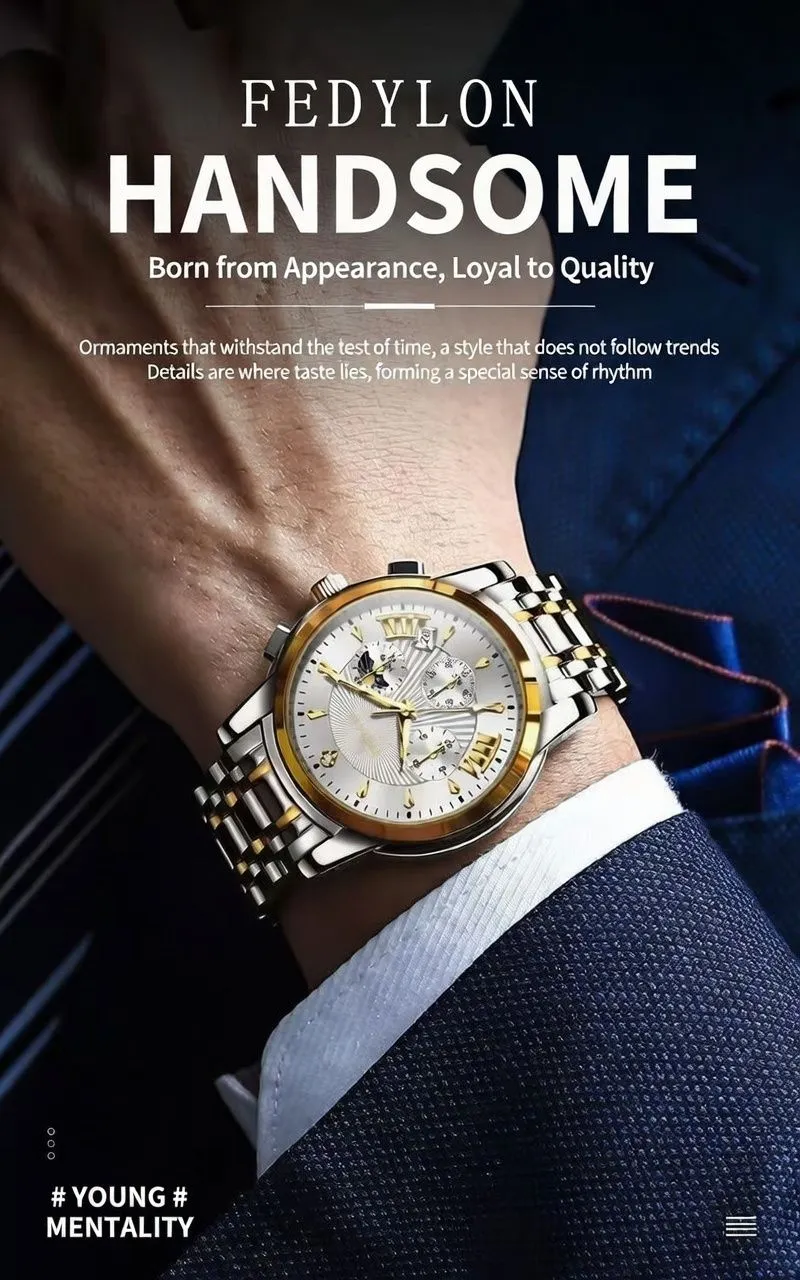 Swiss Style Automatic Mechanical Men’s Watch Waterproof Luminous Calendar Stainless Steel Business Luxury Wristwatch showcase 7