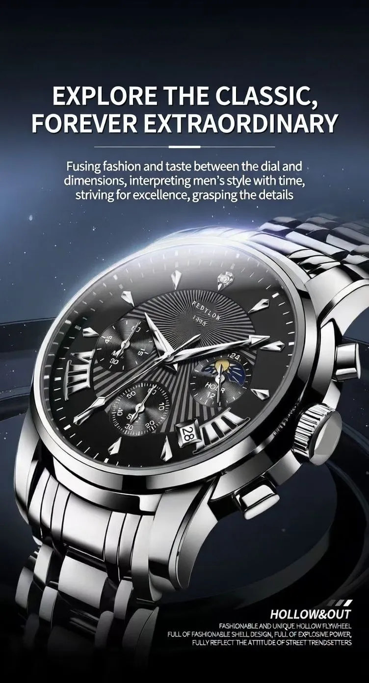 Swiss Style Automatic Mechanical Men’s Watch Waterproof Luminous Calendar Stainless Steel Business Luxury Wristwatch showcase 8