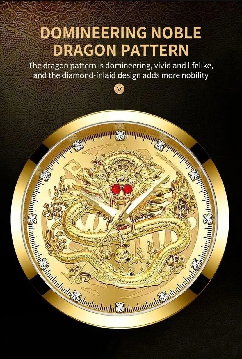 Dragon Year Fashion Men’s Quartz Watch Luxury Multi-Function Stainless Steel Business Trend Wristwatch showcase 5