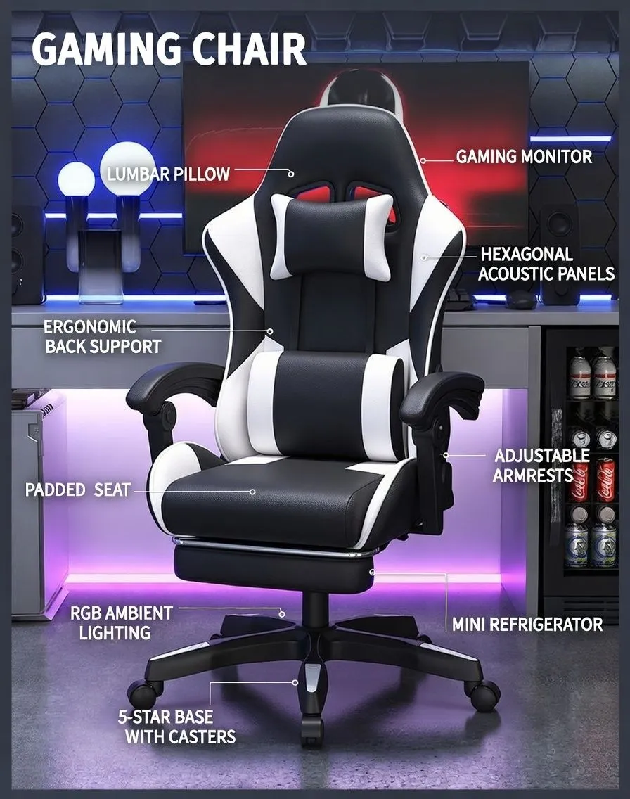 Ergonomic Gaming Chair Adjustable Reclining Computer Chair Comfortable Esports Office Swivel Chair for Home and Streamers showcase 5