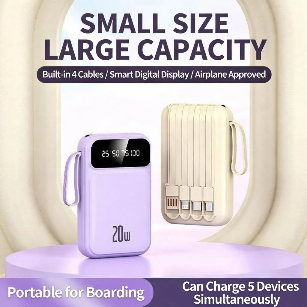 20000mAh Fast Charging Power Bank Built-in Cable Portable Charger Universal Mobile Power Bank for Smartphones thumbnail 5