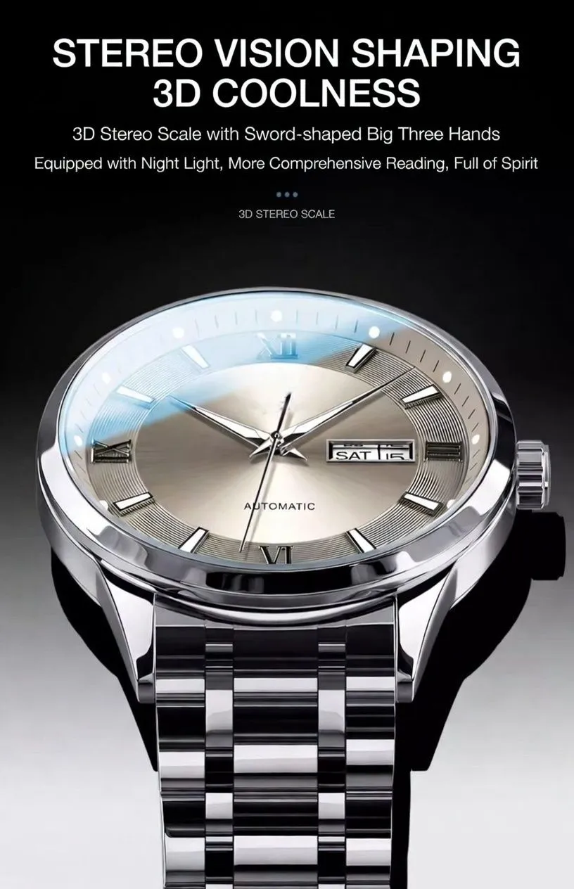 Swiss Imported Automatic Mechanical Men’s Watch Luxury Waterproof Stainless Steel Business High-End Wristwatch showcase 6