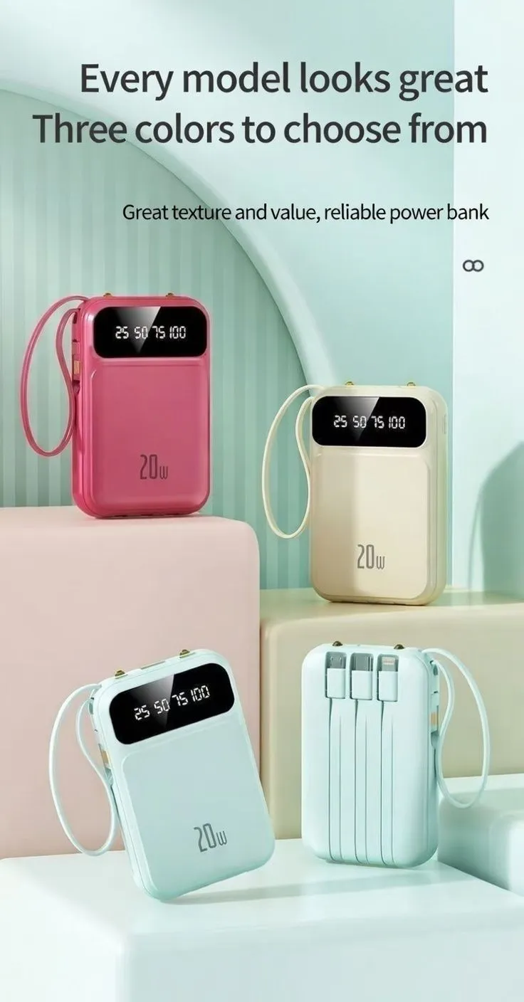 20000mAh Fast Charging Power Bank Built-in Cable Portable Charger Universal Mobile Power Bank for Smartphones showcase 5
