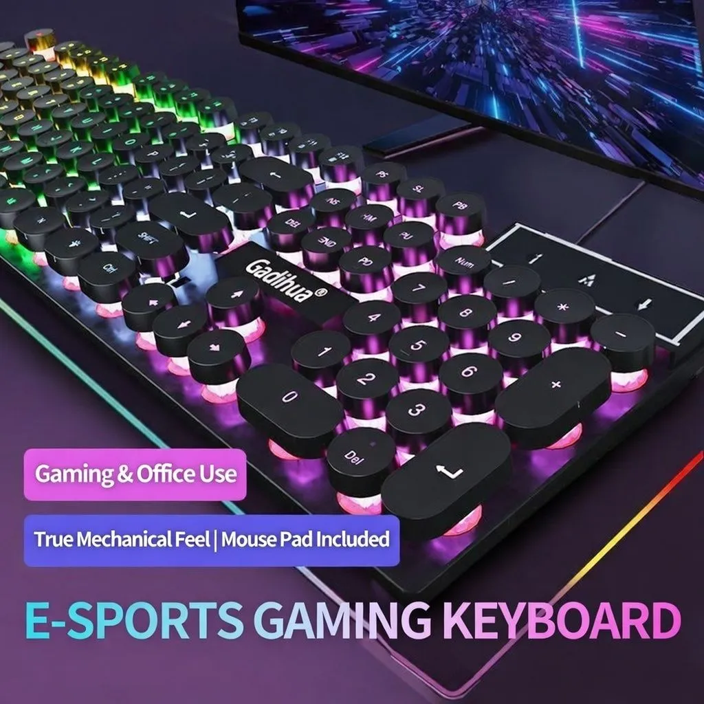 Punk Mechanical Feel Wired Gaming Keyboard and Mouse Combo Silent RGB Set for Desktop PC, Esports, and Office Use thumbnail 6