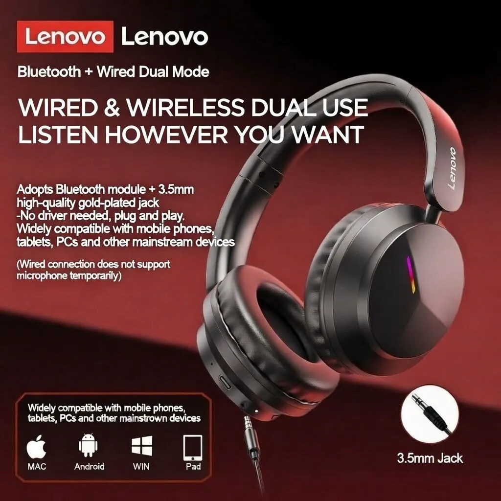 Lenovo EH140 Bluetooth Gaming Headset – Over-Ear Low-Latency Wireless Headphones with Long Battery Life for PC, Mobile, and Esports thumbnail 4