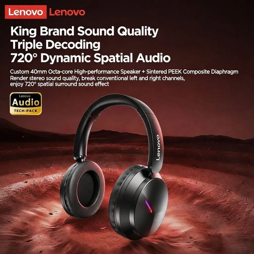 Lenovo EH140 Bluetooth Gaming Headset – Over-Ear Low-Latency Wireless Headphones with Long Battery Life for PC, Mobile, and Esports thumbnail 7