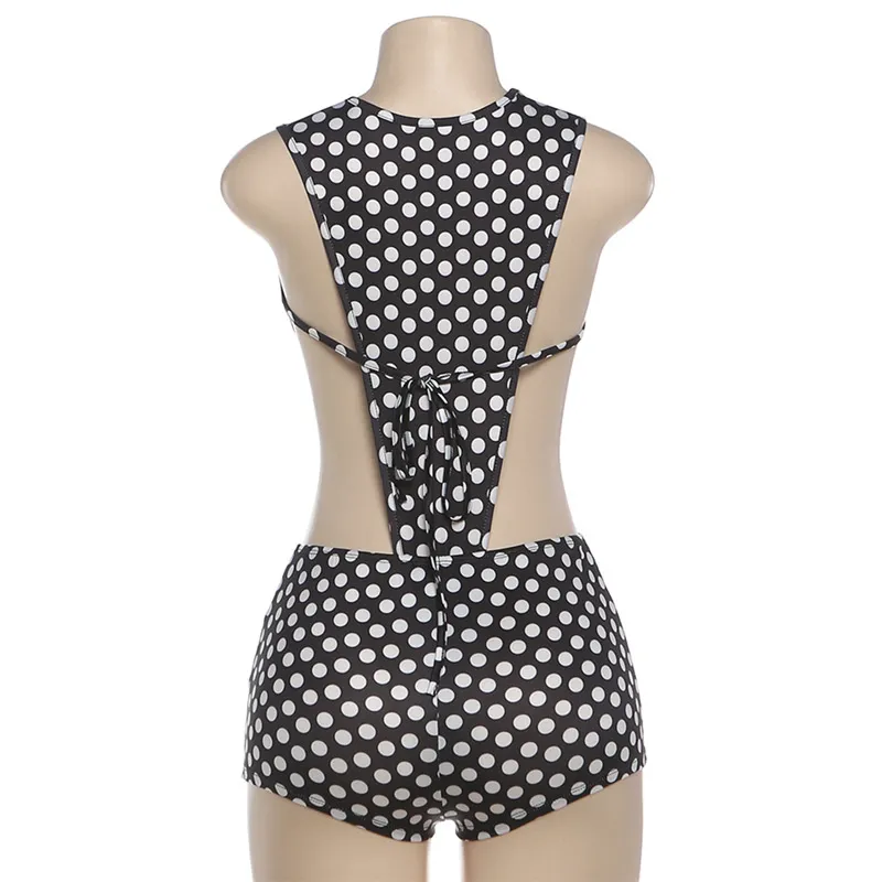 Women's Polka Dot Cut Out Waist Jumpsuit Shorts Fashion Sexy Summer Outfit European American Style showcase 10