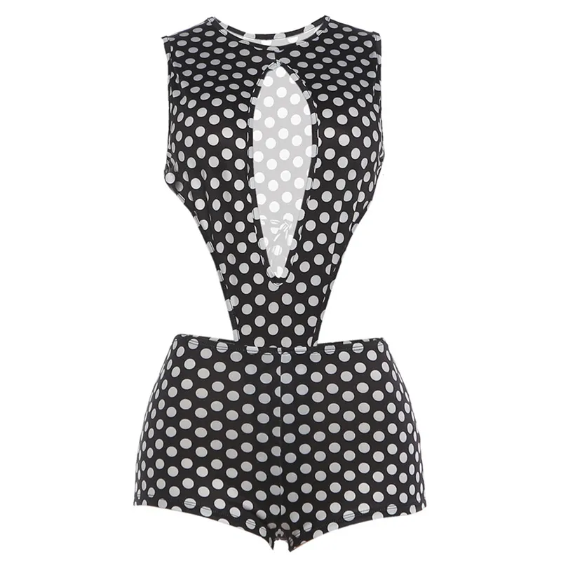 Women's Polka Dot Cut Out Waist Jumpsuit Shorts Fashion Sexy Summer Outfit European American Style thumbnail 6