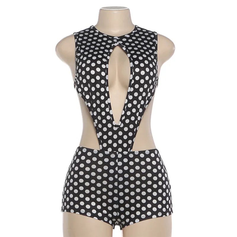 Women's Polka Dot Cut Out Waist Jumpsuit Shorts Fashion Sexy Summer Outfit European American Style showcase 8