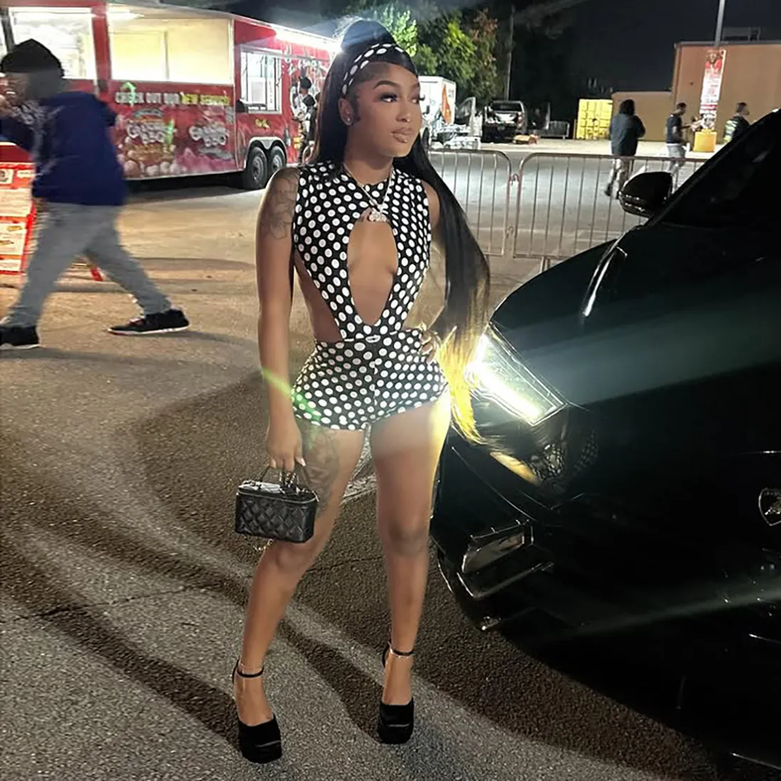 Women's Polka Dot Cut Out Waist Jumpsuit Shorts Fashion Sexy Summer Outfit European American Style showcase 5