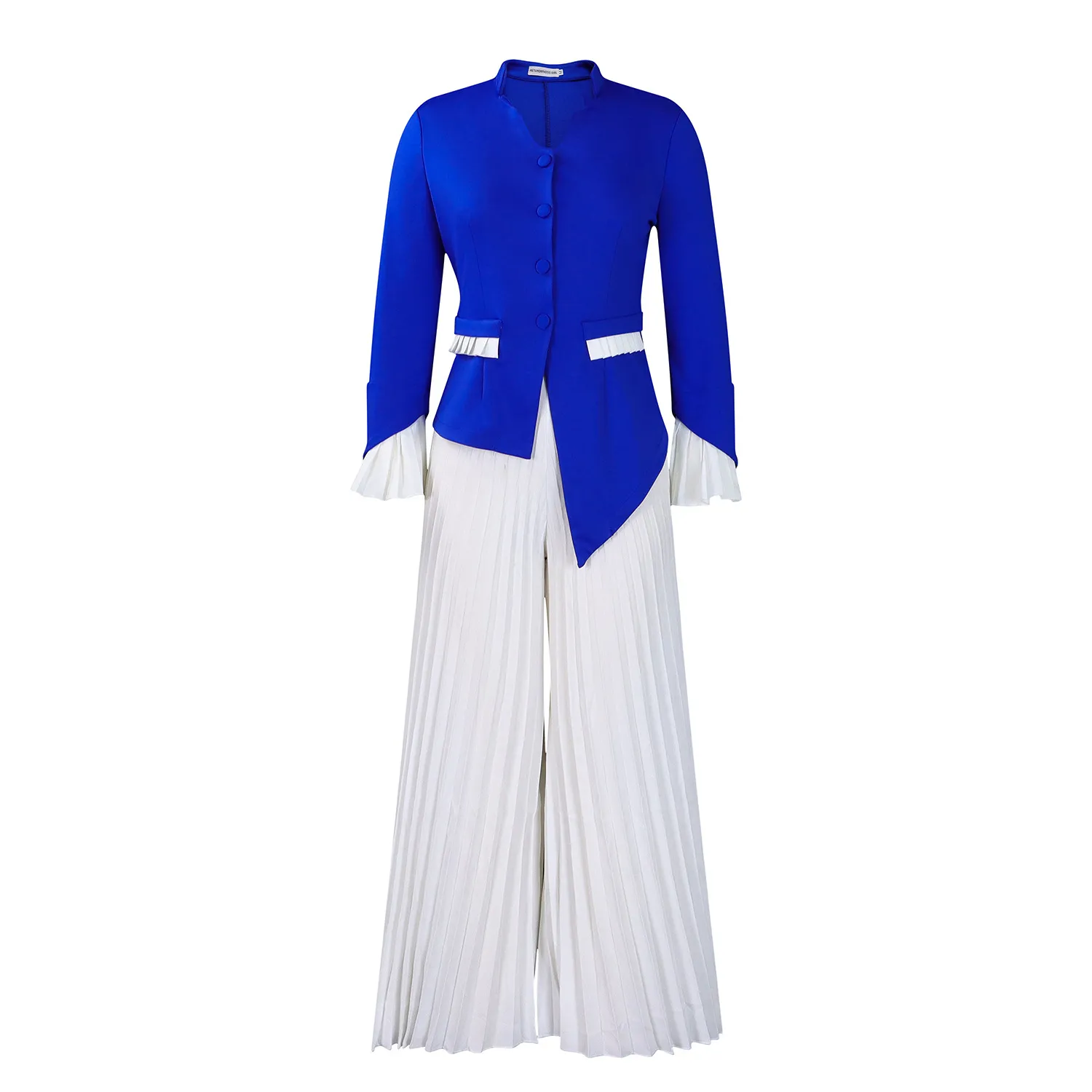 Women's Bell Sleeve Top and Pleated Wide Leg Pants Two Piece Set African Fashion Spring Outfit thumbnail 7
