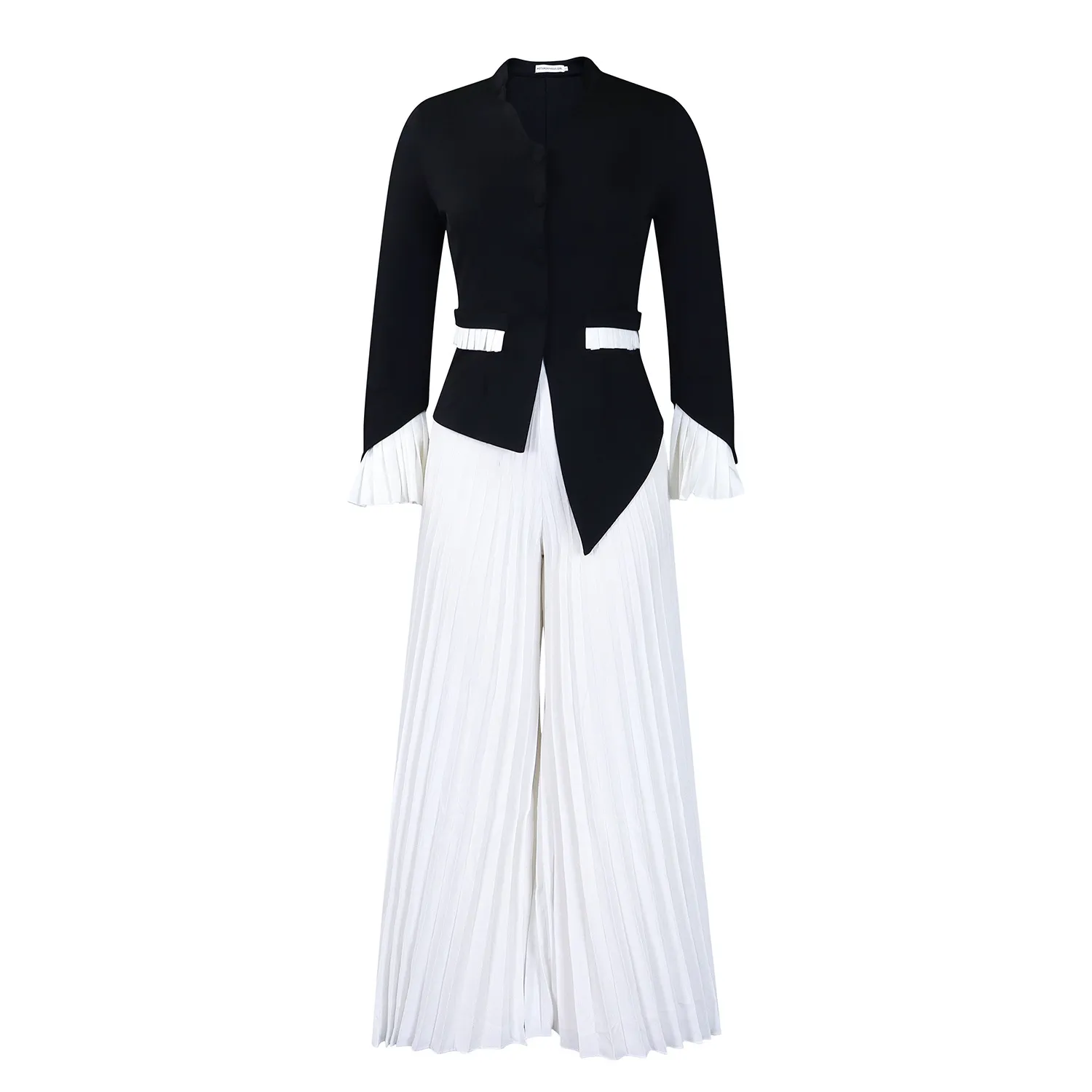 Women's Bell Sleeve Top and Pleated Wide Leg Pants Two Piece Set African Fashion Spring Outfit thumbnail 6