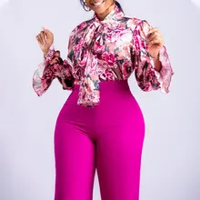 Women's Bell Sleeve Top and Pleated Wide Leg Pants Two Piece Set African Fashion Spring Outfit showcase 2