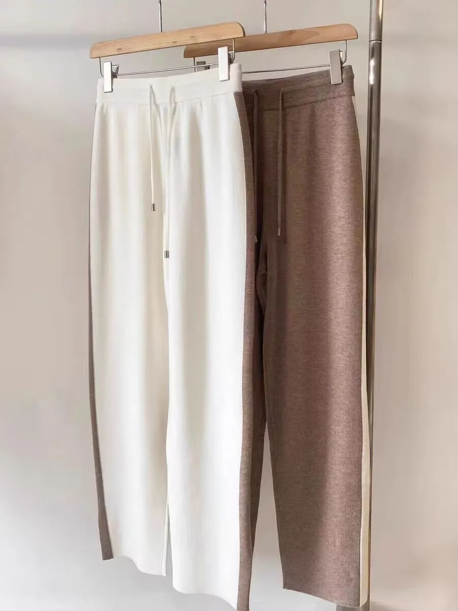 European Autumn and Winter New Casual Loose Stylish Striped Knit Cardigan Top Slimming Wide-Leg Pants Two-Piece Set thumbnail 5