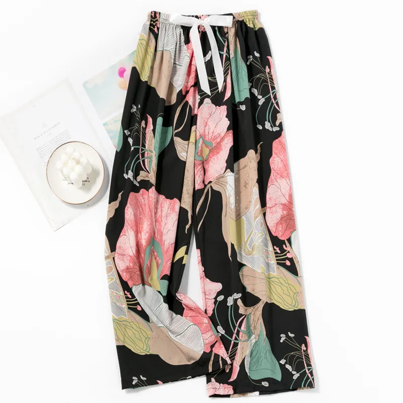 Spring and Summer New Foreign Trade Women's Thin Comfortable Loose Plus-Size Wide-Leg Cartoon Pajama Pants showcase 10