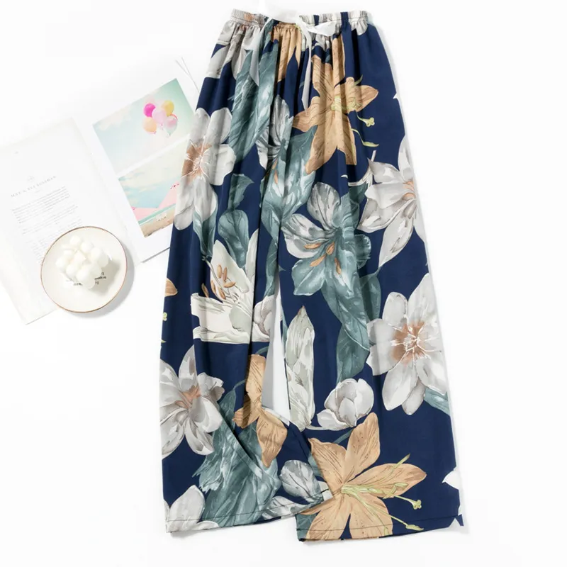 Spring and Summer New Foreign Trade Women's Thin Comfortable Loose Plus-Size Wide-Leg Cartoon Pajama Pants showcase 1