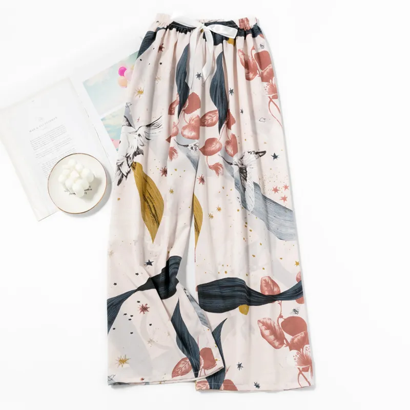 Spring and Summer New Foreign Trade Women's Thin Comfortable Loose Plus-Size Wide-Leg Cartoon Pajama Pants showcase 2