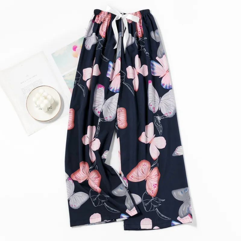 Spring and Summer New Foreign Trade Women's Thin Comfortable Loose Plus-Size Wide-Leg Cartoon Pajama Pants showcase 8