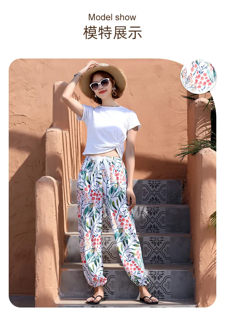 New Cotton Silk Pajama Pants Women's Dopamine Cute Summer Anti-mosquito Pants Outer Wearing Cotton Silk Casual Pants Walking Pants showcase 6