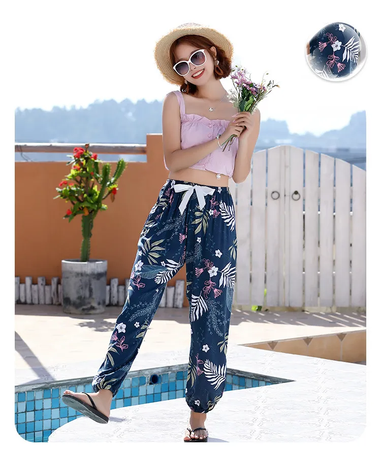 New Cotton Silk Pajama Pants Women's Dopamine Cute Summer Anti-mosquito Pants Outer Wearing Cotton Silk Casual Pants Walking Pants showcase 18