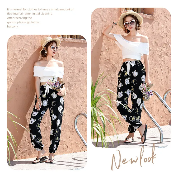 New Cotton Silk Pajama Pants Women's Dopamine Cute Summer Anti-mosquito Pants Outer Wearing Cotton Silk Casual Pants Walking Pants showcase 17