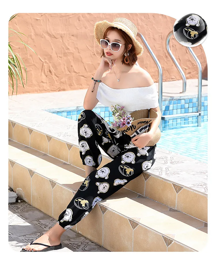 New Cotton Silk Pajama Pants Women's Dopamine Cute Summer Anti-mosquito Pants Outer Wearing Cotton Silk Casual Pants Walking Pants showcase 16