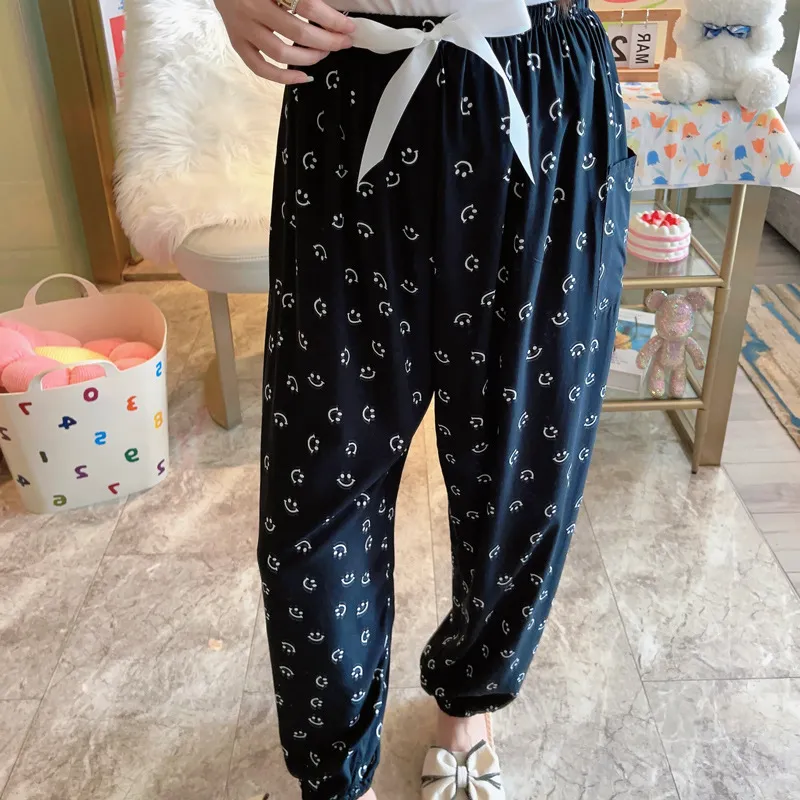 New Cotton Silk Pajama Pants Women's Dopamine Cute Summer Anti-mosquito Pants Outer Wearing Cotton Silk Casual Pants Walking Pants thumbnail 6