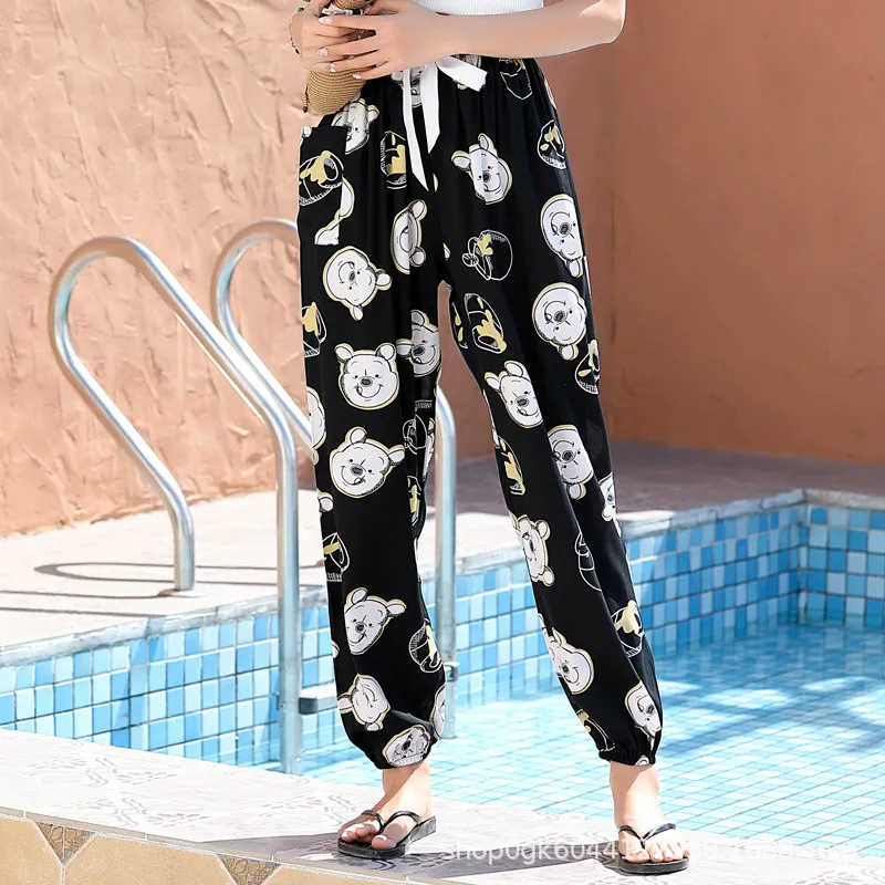 New Cotton Silk Pajama Pants Women's Dopamine Cute Summer Anti-mosquito Pants Outer Wearing Cotton Silk Casual Pants Walking Pants thumbnail 7