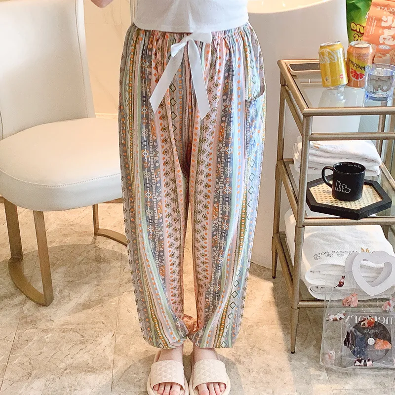 New Cotton Silk Pajama Pants Women's Dopamine Cute Summer Anti-mosquito Pants Outer Wearing Cotton Silk Casual Pants Walking Pants thumbnail 8