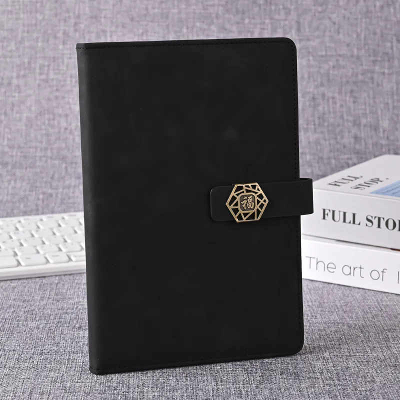 Custom logo business notebook office magnetic buckle notebook A5 stationery simple leather notebook with buckle notepad thumbnail 7
