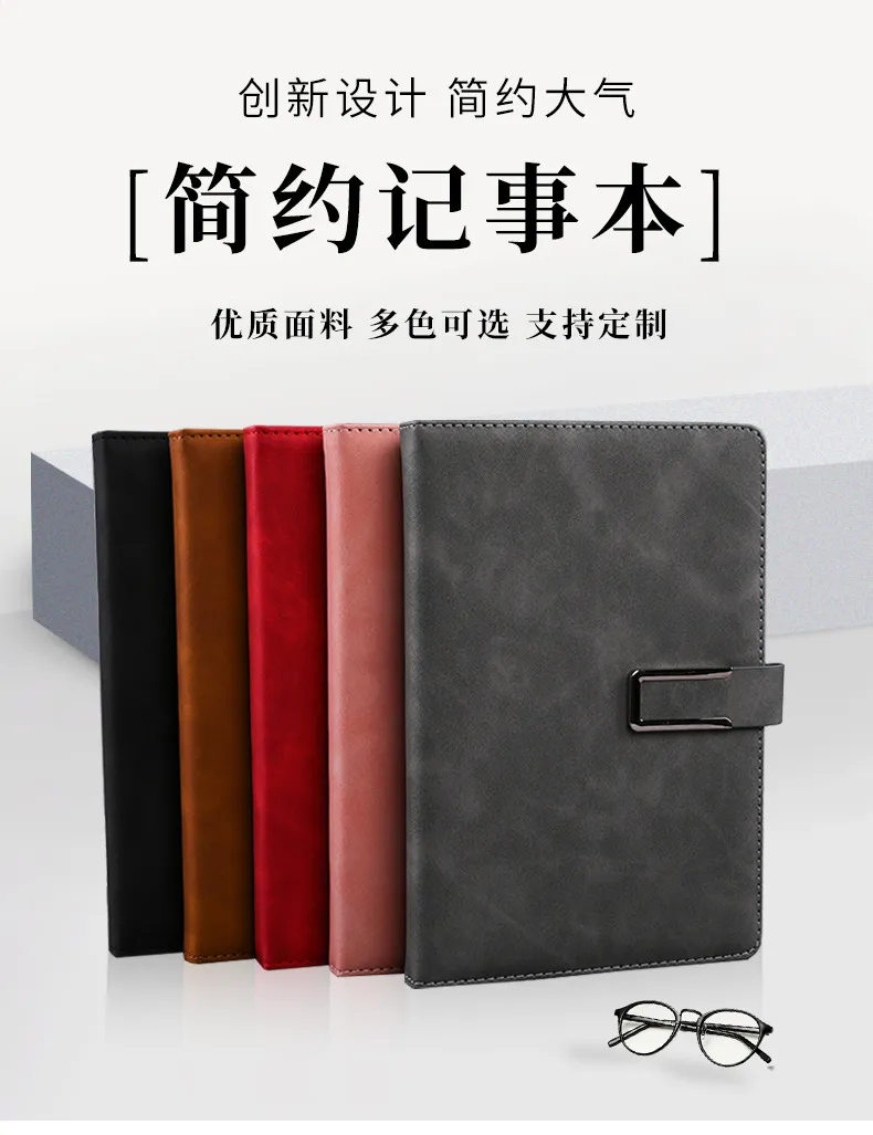 Custom logo business notebook office magnetic buckle notebook A5 stationery simple leather notebook with buckle notepad showcase 1