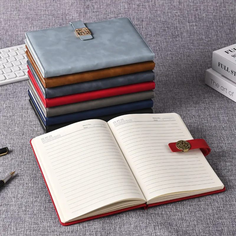 Custom logo business notebook office magnetic buckle notebook A5 stationery simple leather notebook with buckle notepad thumbnail 1
