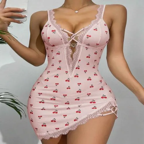 Elegant Women's Summer Pajama Set: Sexy Suspender Mid-Length Skirt for Comfortable Loungewear and a Touch of Temptation in European and American Style thumbnail 3