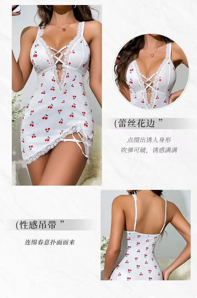 Women's Sexy Pajama Set - Summer Nightgown, Spaghetti Strap Sleepwear, Mid-Length Skirt, Temptation Lingerie, Comfortable Home Wear for Ladies showcase 5
